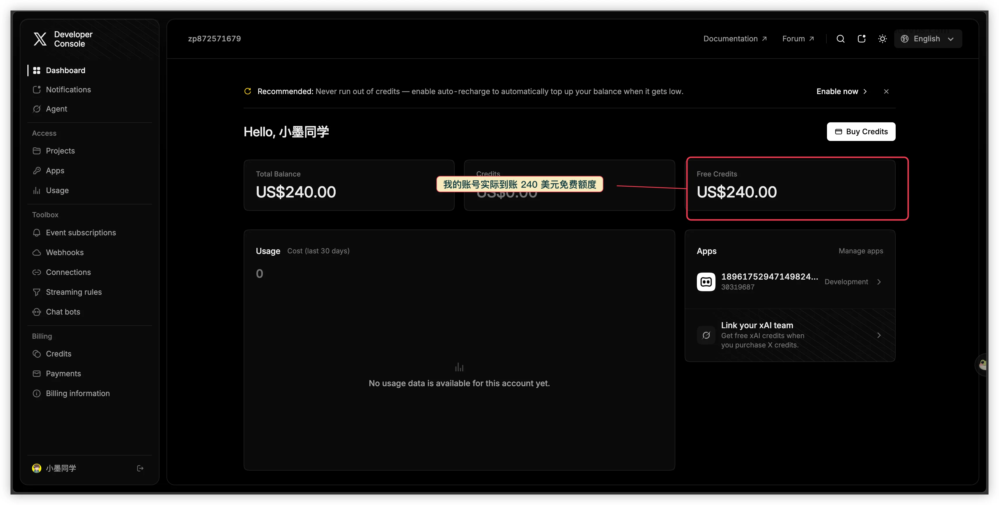 13-X免费额度240美元-实操图.webp